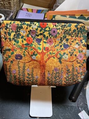 Floral Tree Print Cosmetic Bag - Gold & Multicolor